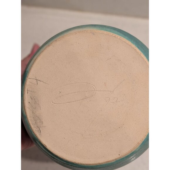 Handmade Studio Pottery Bowl Turquoise Glaze Signed 1950s - Picture 12 of 16